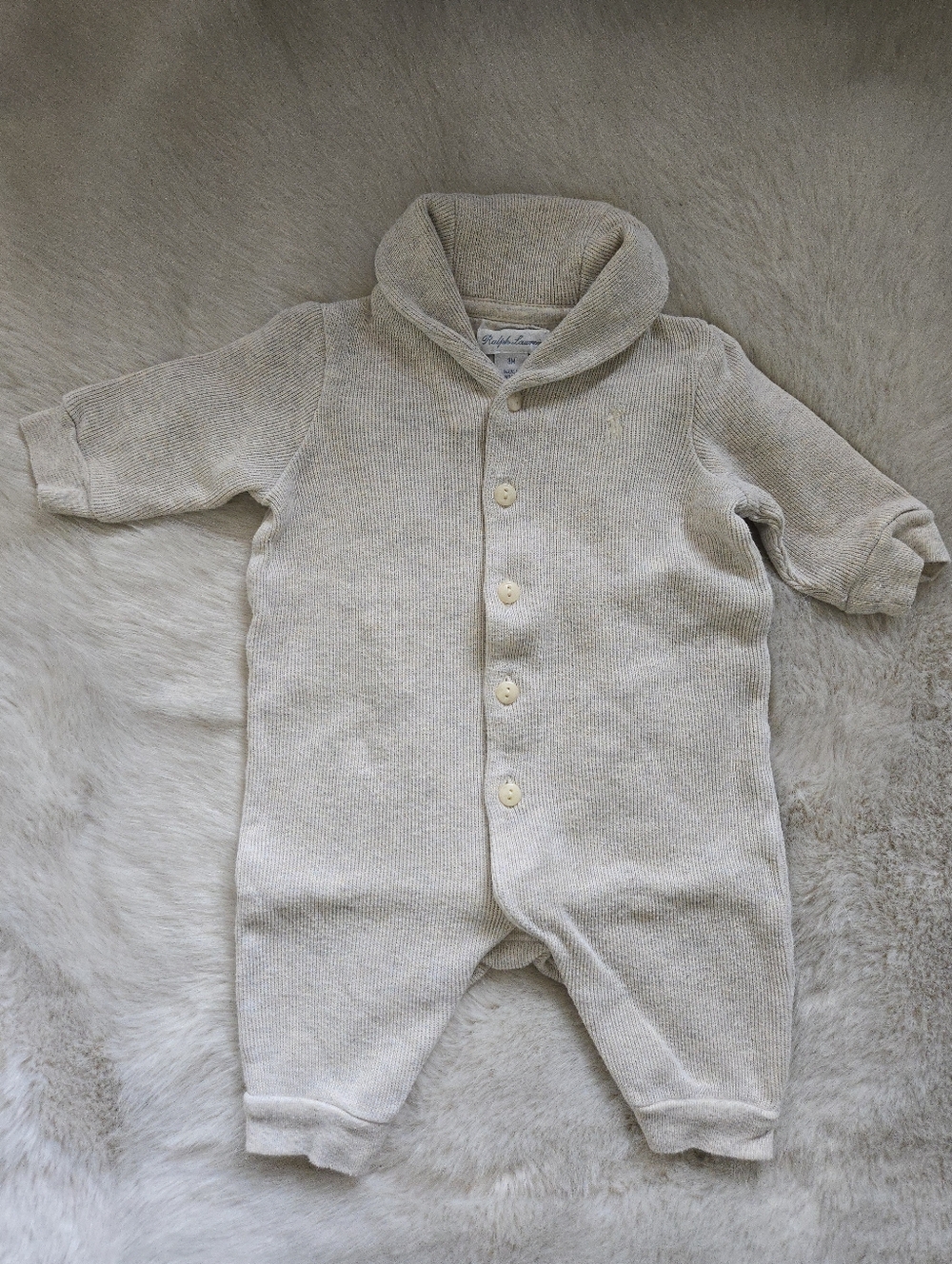 Ralph Lauren Baby Knit One-Piece (3M) – Neutral Cream